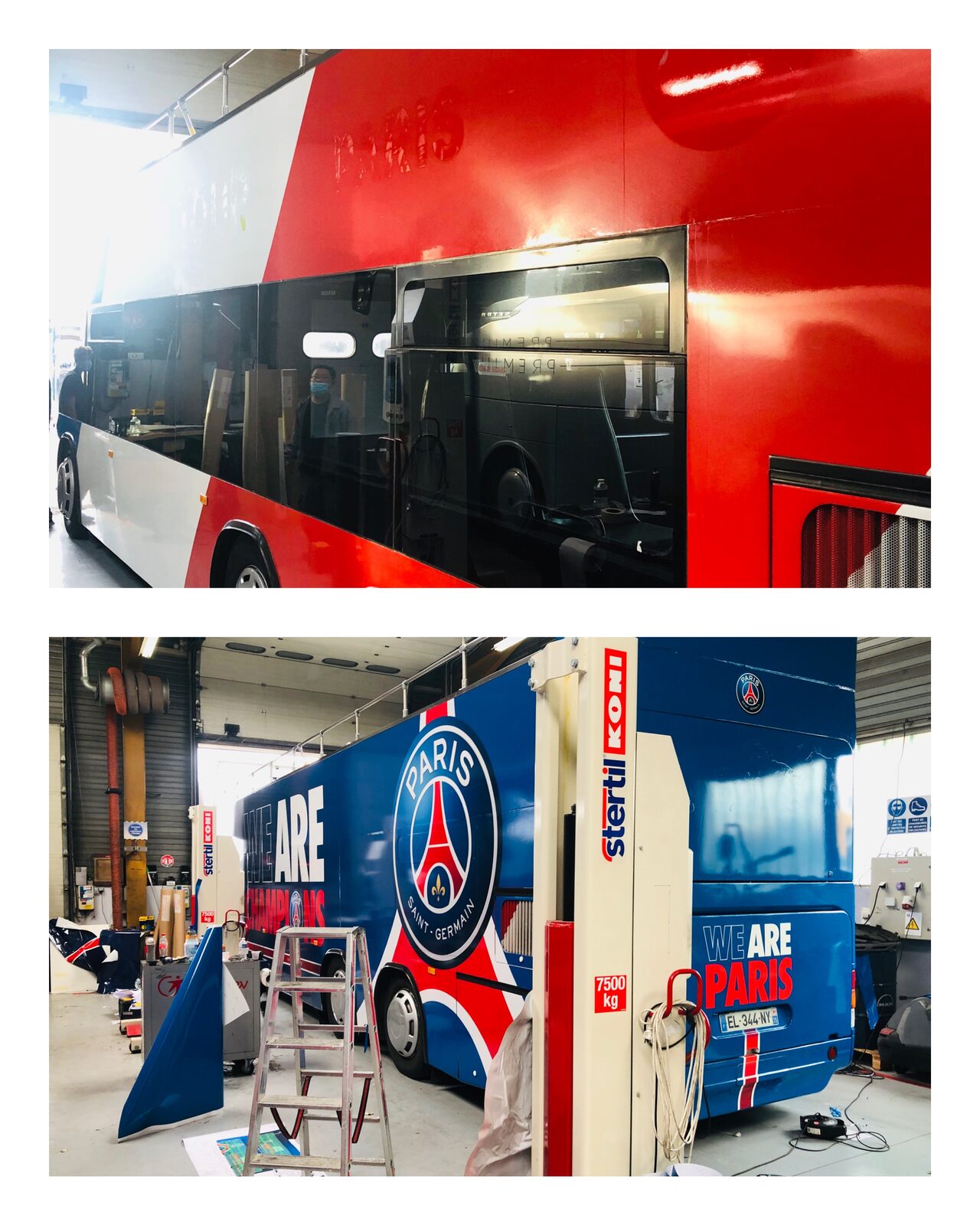 Détail du covering PSG sur autocar