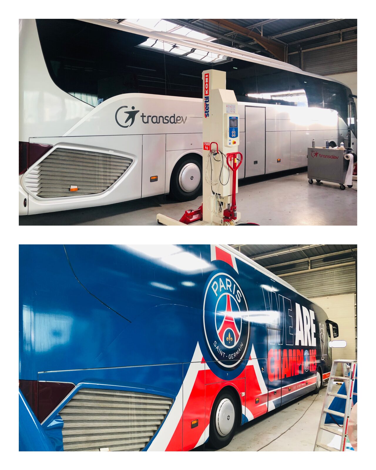 Covering d'autocar aux couleurs du PSG