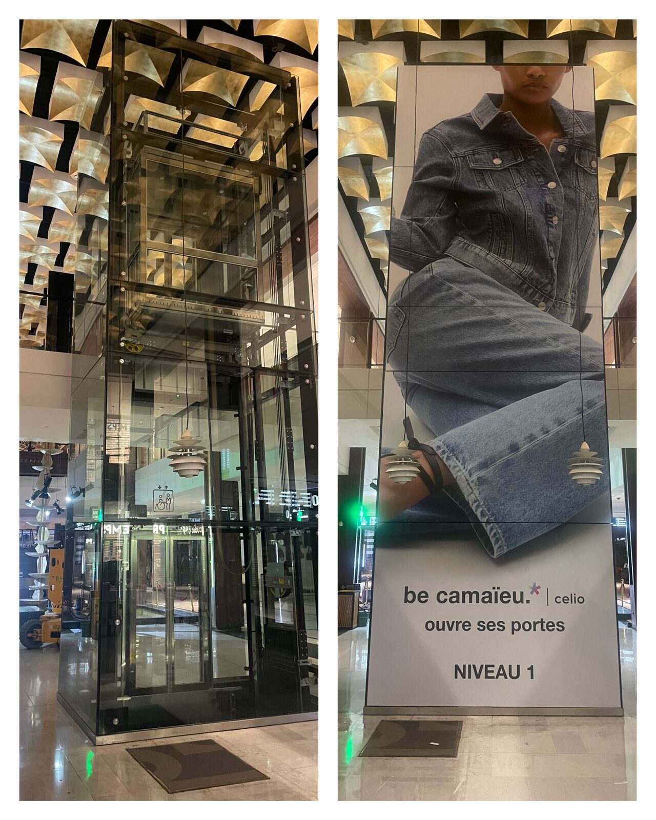 Habillage de gaine d'ascenseur en centre commercial