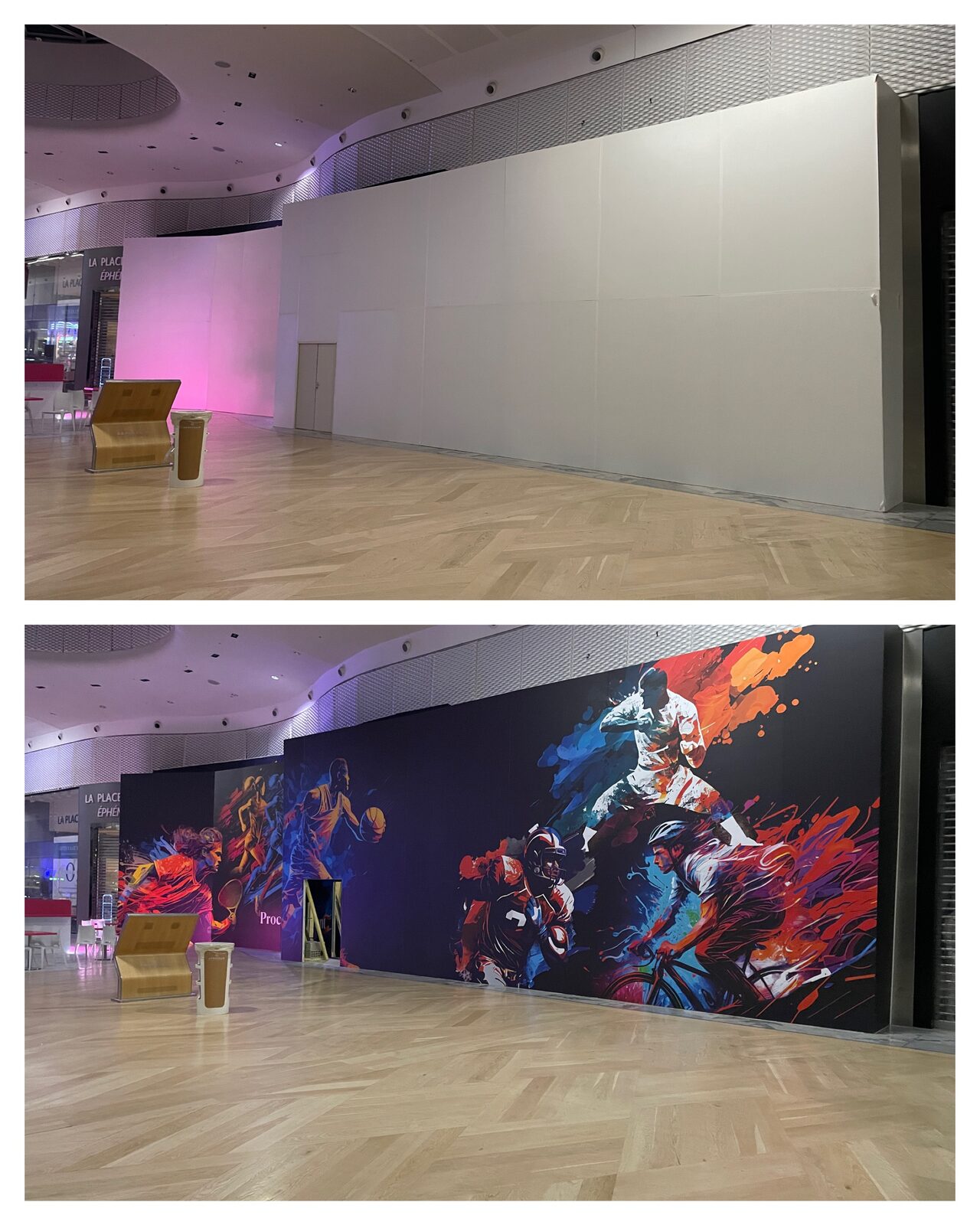 Fresque murale sportive en centre commercial